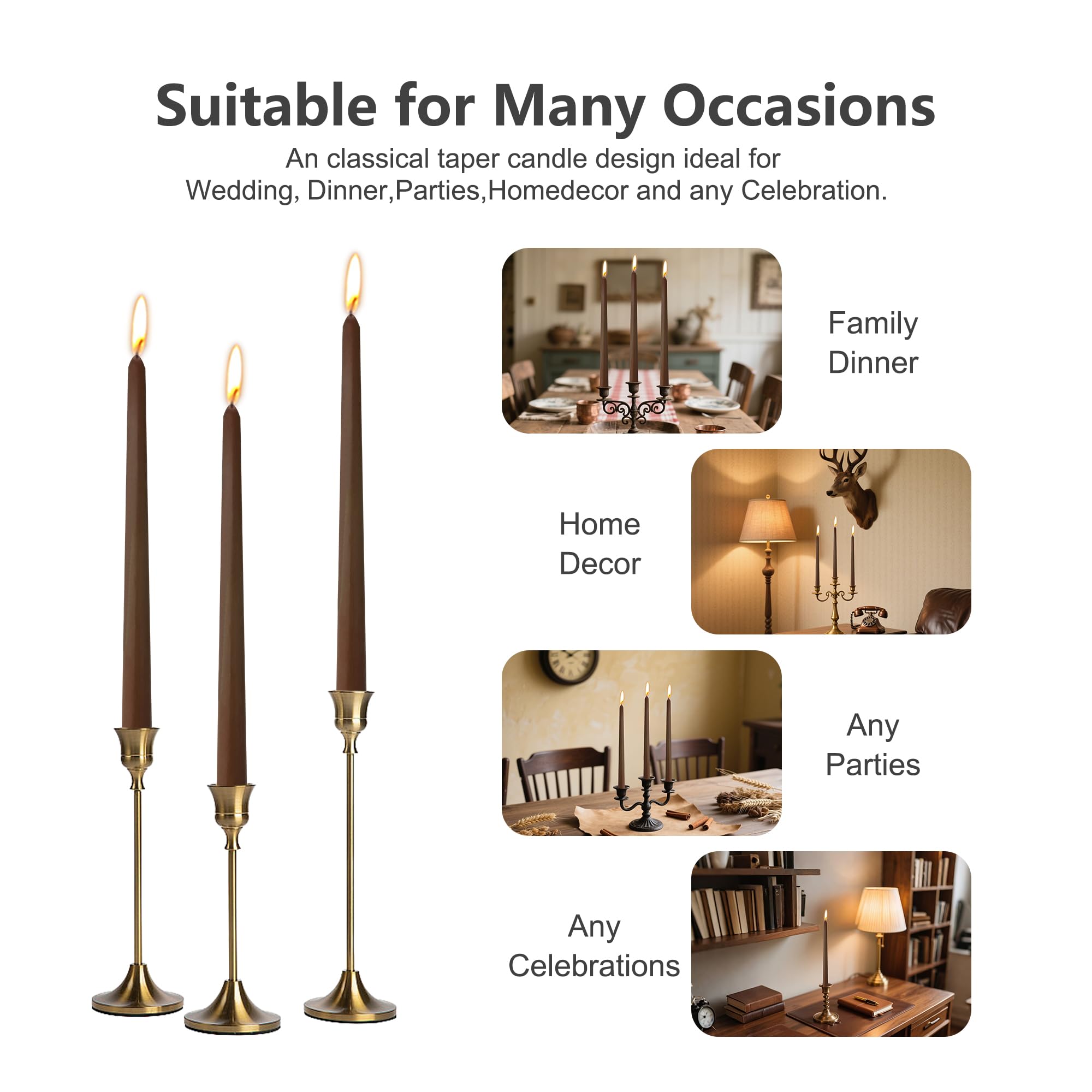 Confezione da 8 candele coniche marroni da 25,4 cm, per cene, decorazioni per la casa, matrimoni, feste