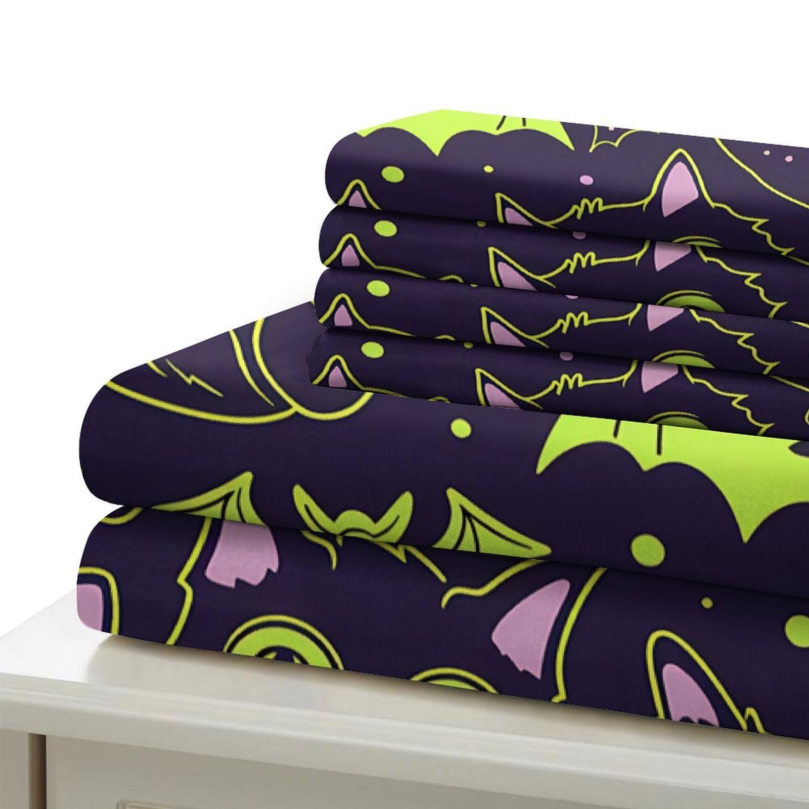 Halloween Katzen 3-teiliges Reines Polyester Cartoon schreckliches Design Bettbezug, Versteckter Reißverschluss, Krippenbettwäsche, Babysicher & Pflegeleicht King（220x240cm）