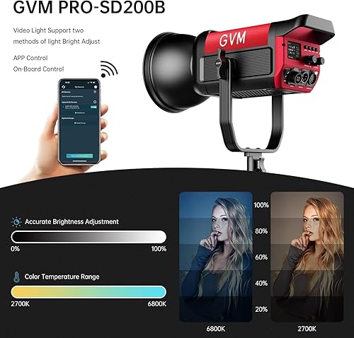 Miniatura 5 de GVM - Estudio de luz de video LED con caja de luz, kit de iluminación de fotografía de 200 W con red de malla Bluetooth/control DMX, 45400lux/3.3 ft