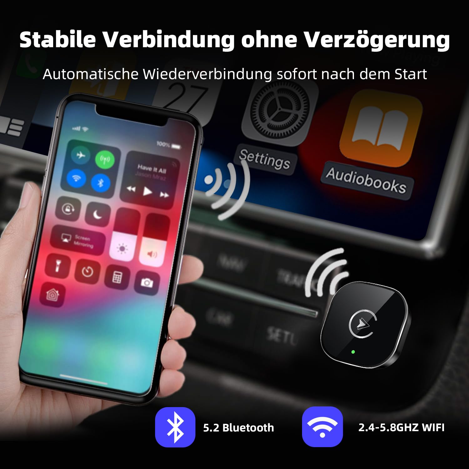 CarPlay Wireless Adapter 2026 Upgrade auf Kabelloses, Plug & Play, USB/Type-C, Mini & Stabiler Apple Car Play Wireless Adapter Kompatibel mit iOS 10+ Wired CarPlay Autos ab 2015