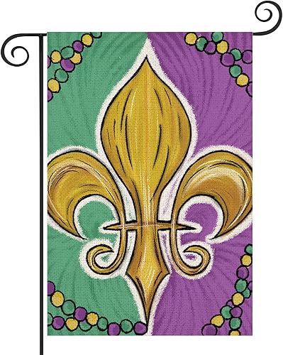 Easternproject BEAUTY Mardi Gras Fleur de Lis - Bandera de jardín con cuentas de doble cara de arpillera vertical de Nueva Orleans de 125 x 18