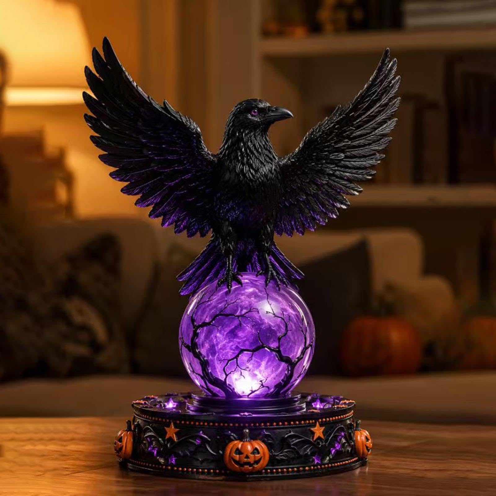 Halloweenowa Kryształowa Kula Lampa Nocna Świecąca W Kruka I Ducha