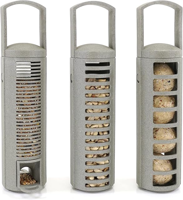 Rosewood Recycled Seed, Peanut and Fat Ball Feeder Set for Wild Bird Food, 25554, Green, Pcak of 3