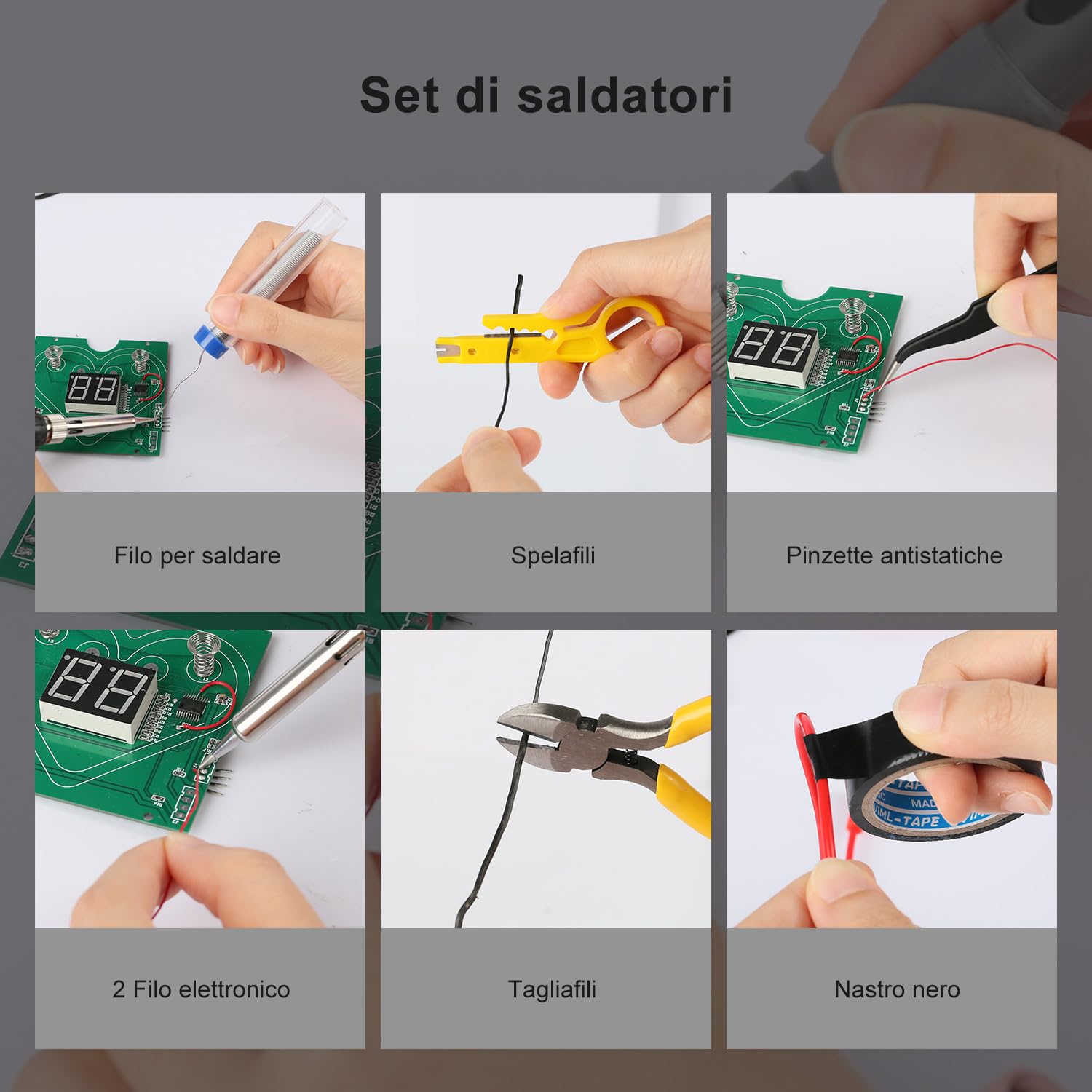 Saldatore a Stagno Professionale Kit 60 W Temperatura Regolabile 180-500 °C Stagnatore Elettrico 19 in 1 con Multimetro Digitale & 5 Punte, Pompa Dissaldante, Pinzette