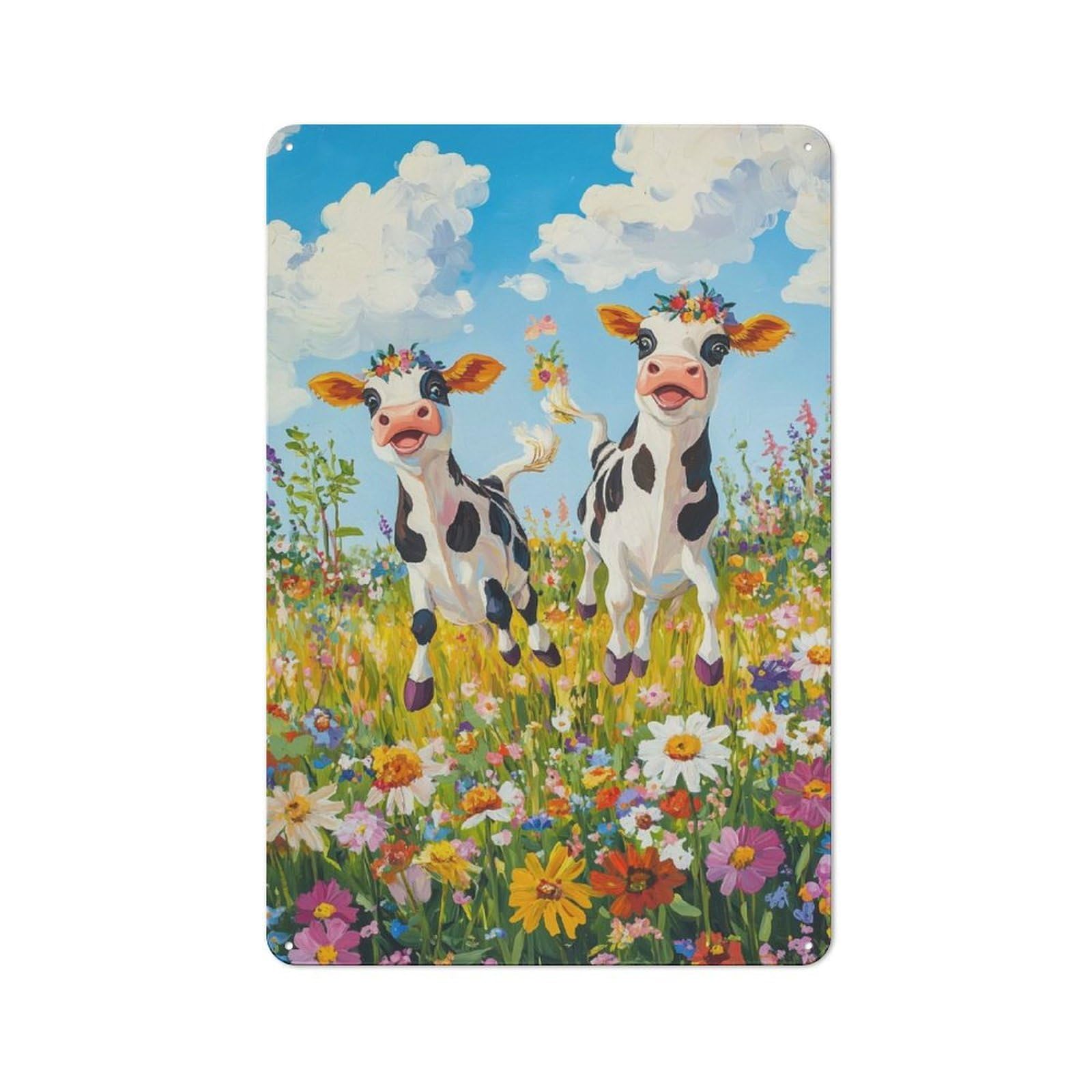 Junmoney Happy Cows In A Meadow Rustic Metal Wall Sign 30X20cm For Kitchen Or Home Bar, Suited To Home Bar Enthusiasts