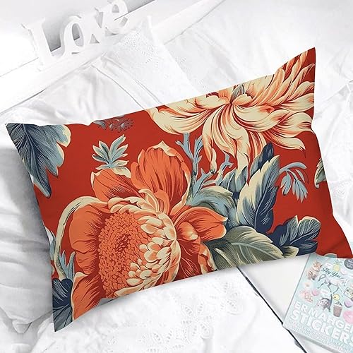 Miniatura 5 de ArogGeld Cojín lumbar japonés de estilo asiático chinoiserie coral peonía floral funda de almohada flor de peonía verde azulado verde y rojo funda