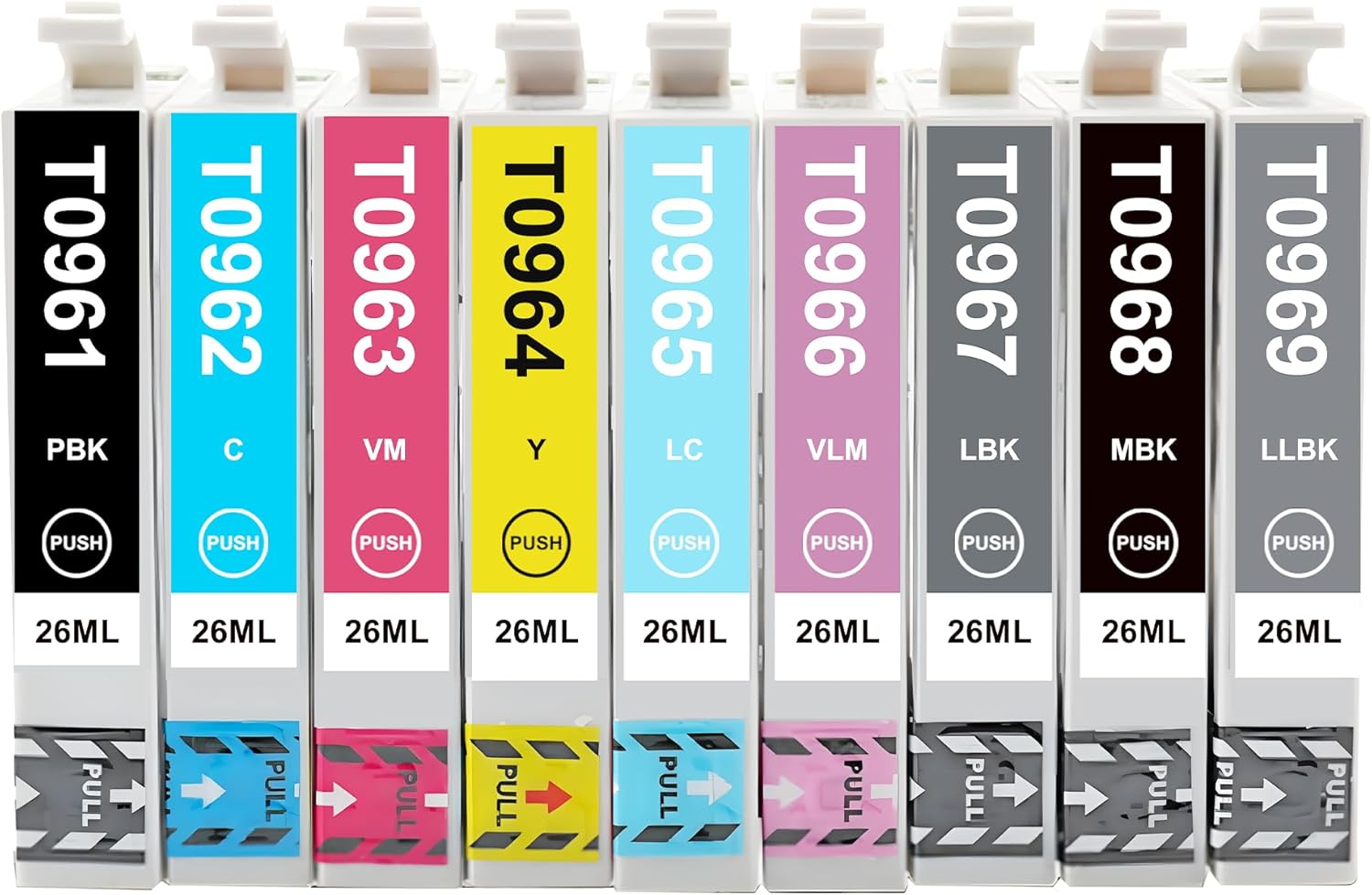 Remanufactured T096 96 Ink Cartridges Replacement for T0961 T0962 T0963 T0964 T0965 T0966 T0967 T0968 T0969 Ink for Stylus Photo R2880 Inkjet Printer Ink (9-Pack)