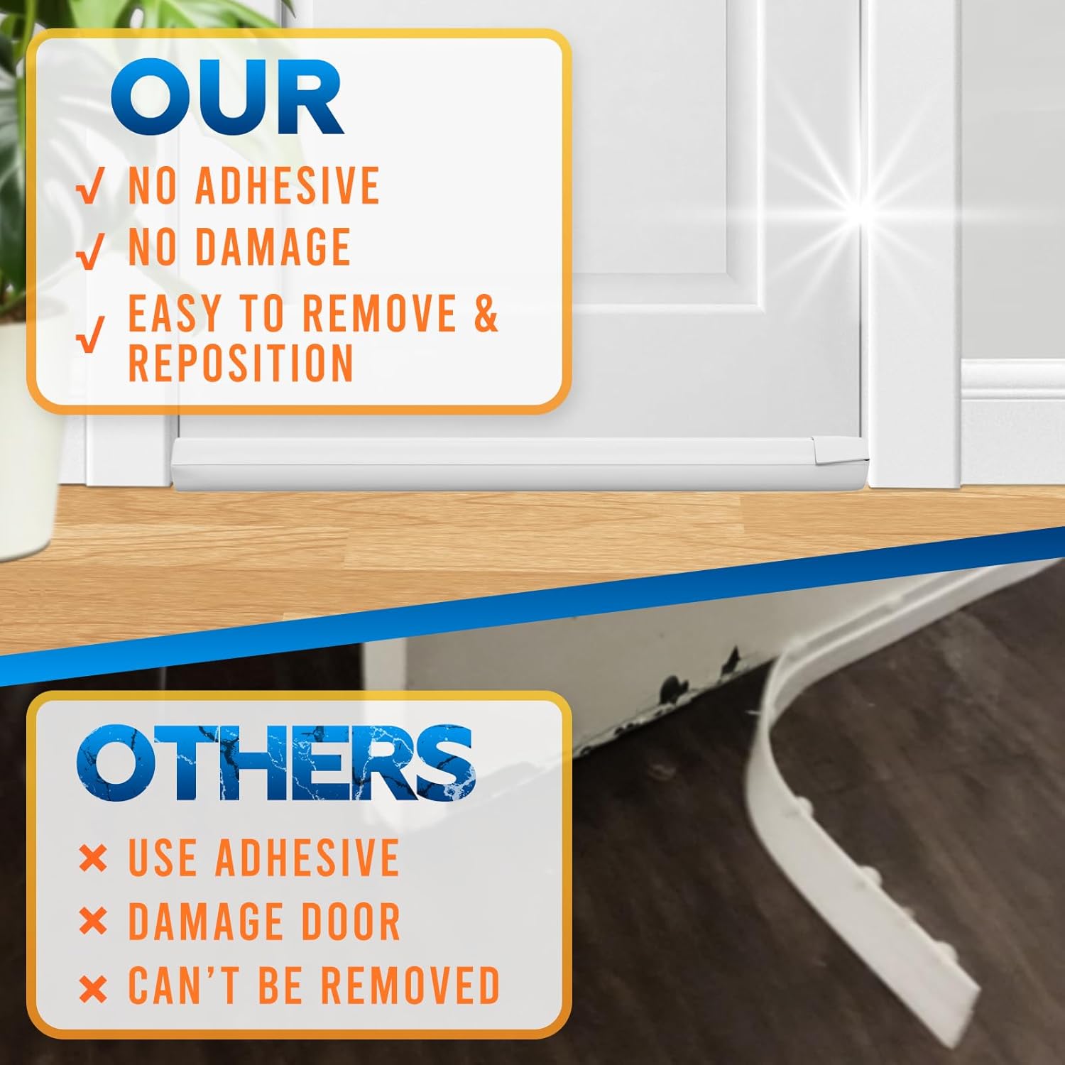 2 Pack Under Door Draft Stopper - Bottom Door Gap Filler & Seal - Fits 30” to 36” Door, Block Cold Air, Noise, Sound, Wind, Bugs, Easy to Use, Double Side Block, No Adhesive, White