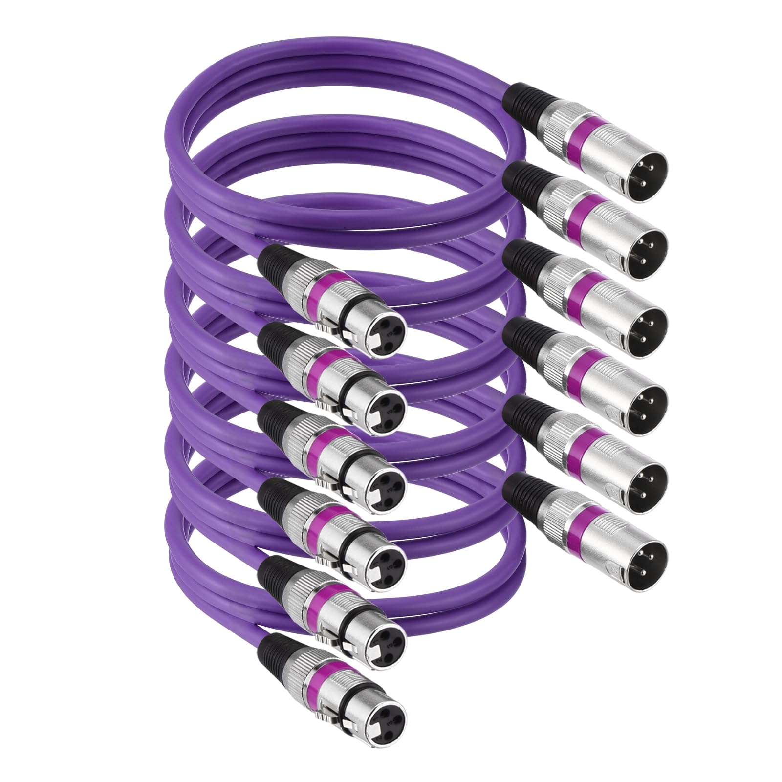 MECCANIXITY 6 cavi XLR da 0,9 m, da XLR maschio a femmina, accessori bilanciati per microfono a 3 pin, per altoparlanti per studi di registrazione dal vivo, mixer, illuminazione scenica, colore: viola