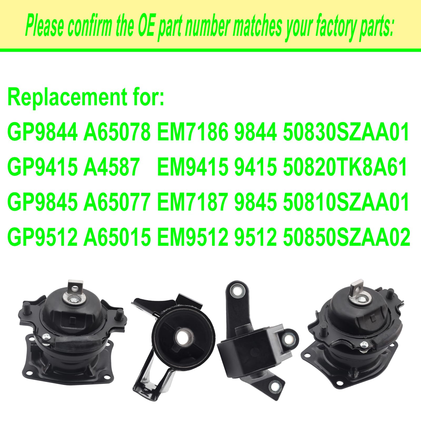 Motor Mount Replacement 4PCS Engine Motor Automatic Trans Mount
