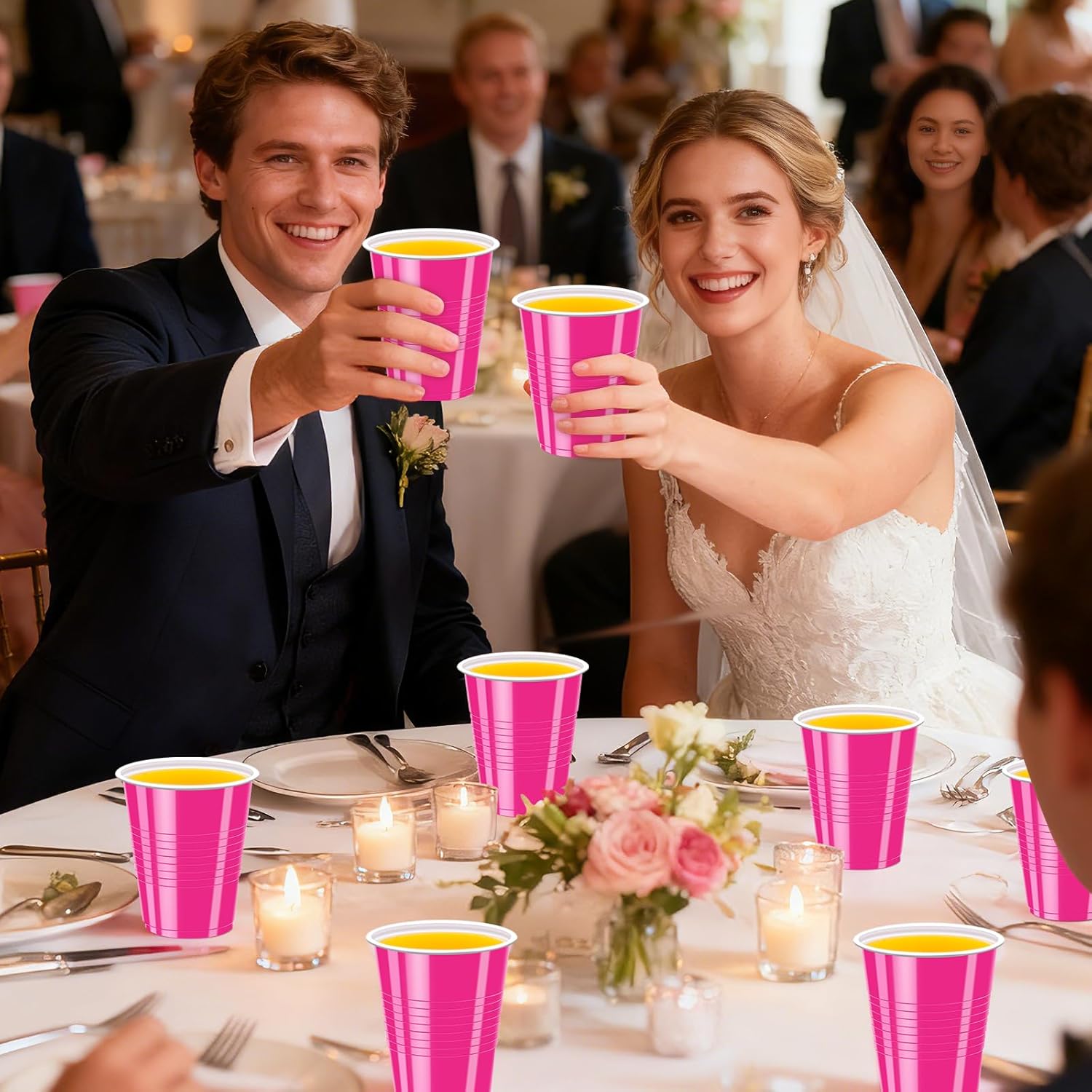 100 Pack Pink Plastic Cups 12 oz for Party, Pink Disposable Drinking Cups Bulk for Valentines Wedding Birthday Beer - Image 5