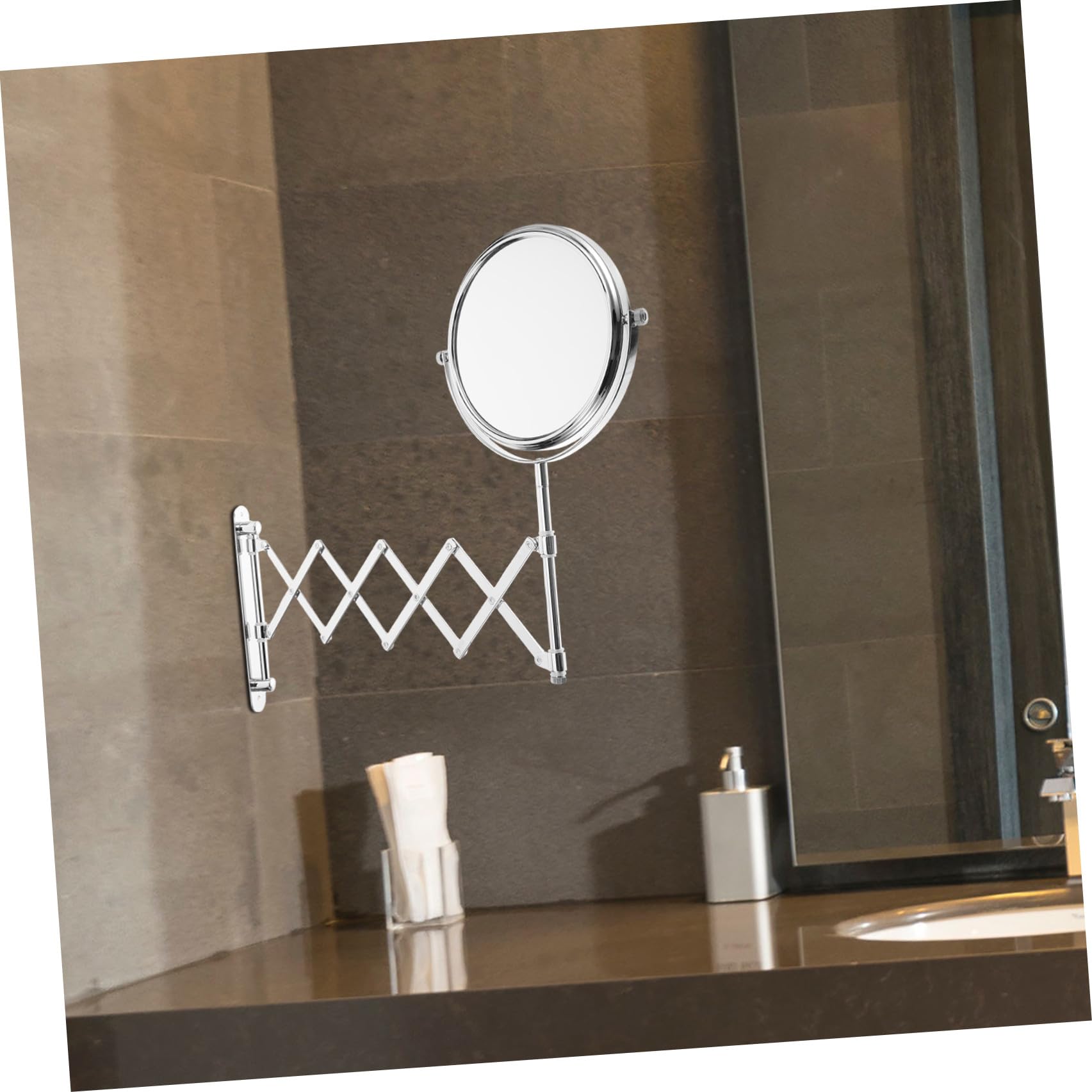 Specchio da Bagno da Parete in Metallo Argento, Specchio Cosmetico Rotondo Estensibile a Doppia Faccia Ingrandimento 3x, Rotazione 360 Gradi per Trucco e Rasatura