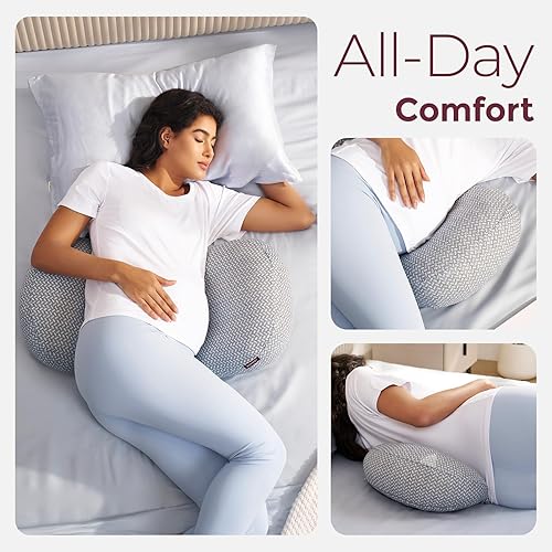 Miniatura 15 de Momcozy Almohada portátil de embarazo – Soporte de maternidad en forma de W para dormir de lado, almohada de cuña de viaje ajustable para alivio