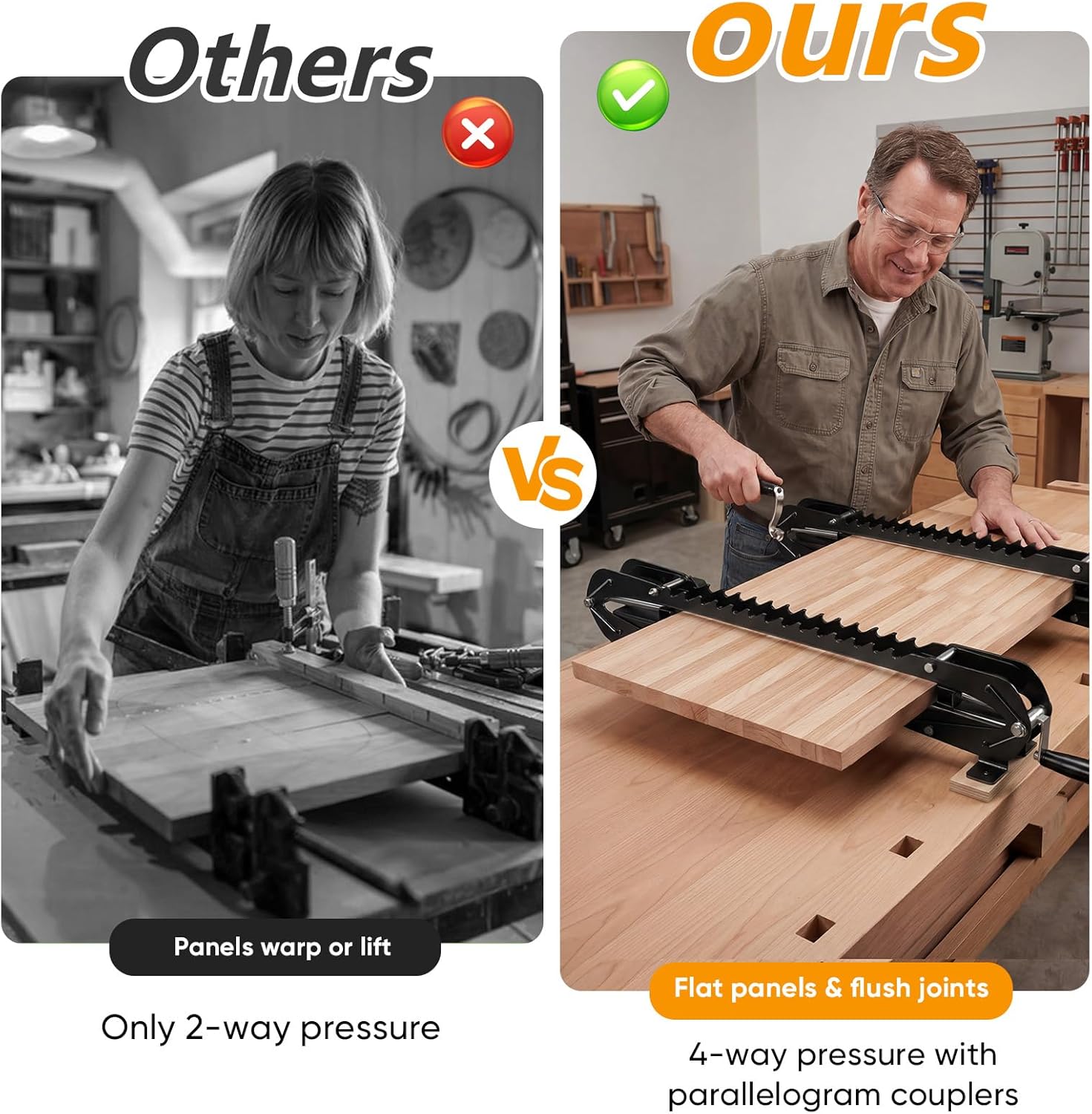 24 Inch Panel Clamp 2 Pack, 4-Way Pressure Steel Parallel Clamp for Woodworking, Adjustable Parallelogram Couplers for Cabinet, Tabletops, Cutting Boards, Precision Wood Clamps