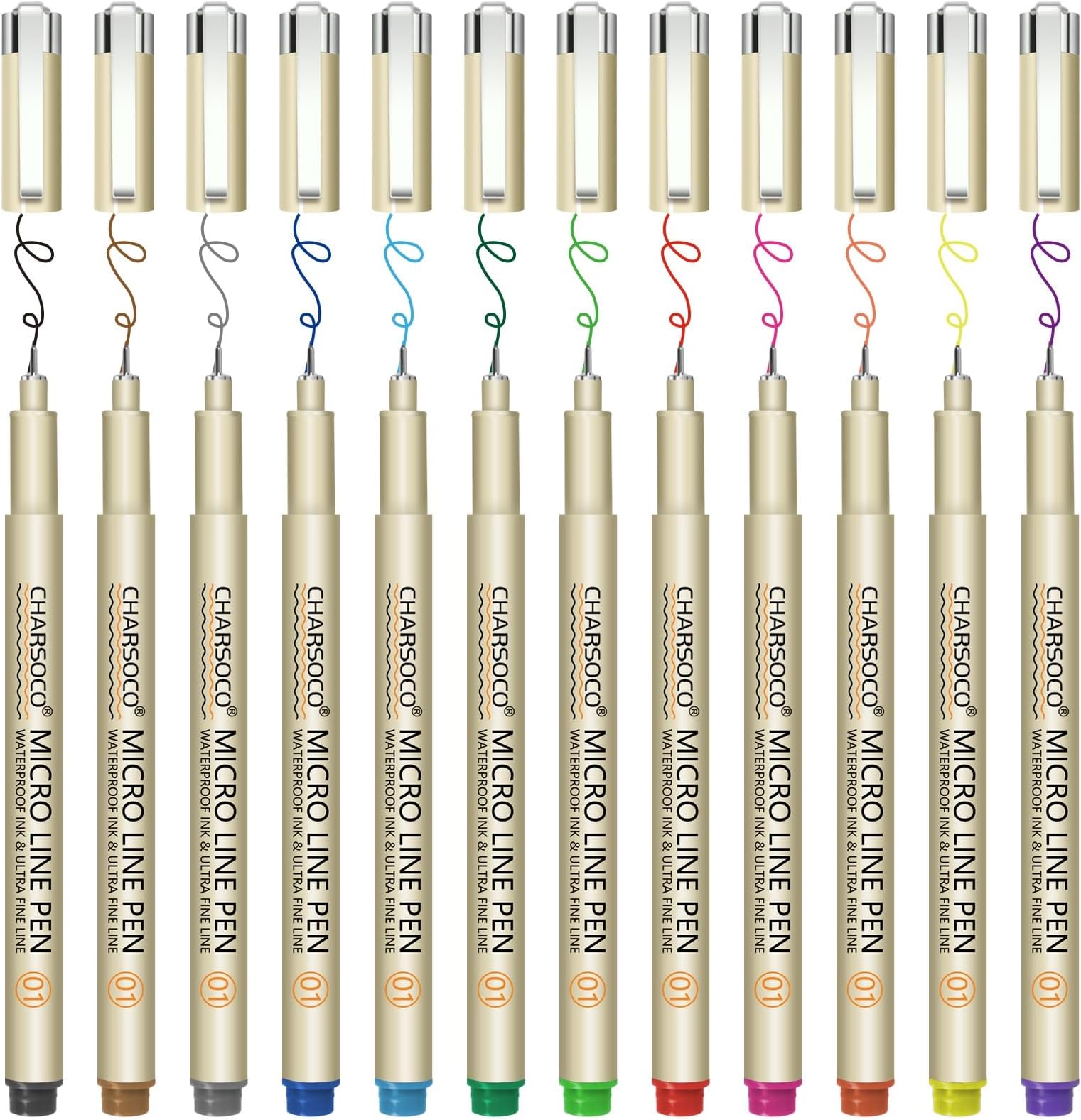 01 Micro Pen, Fine Point Pen with 12 Colors, Waterproof Archival Ink, 0.25mm Fineliner Ink Pens for Artist Illustration, Sketching, Anime, Manga, Technical Drawing and Scrapbooking
