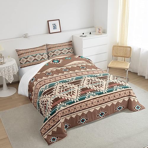 Miniatura 4 de Juego de ropa de cama occidental, edredón azteca, exótico estilo nórdico, bohemio, tamaño Queen, juego de edredón de tribu india, geometría étnica
