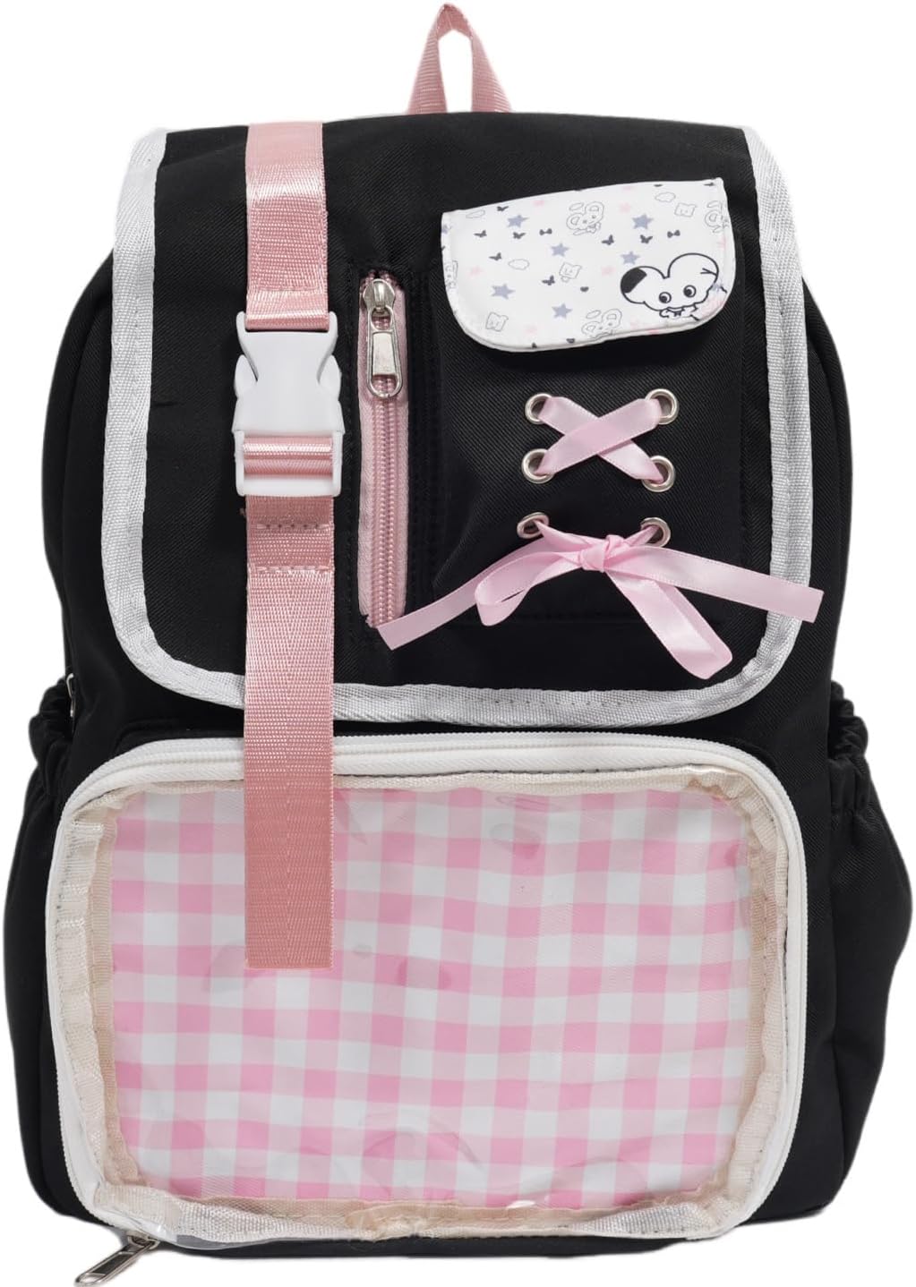 Kawaii Ita Bag Backpack, 20L Pin Display School Bag for Girls 6-8, Waterproof Y2K Aesthetic Bookbag - Black