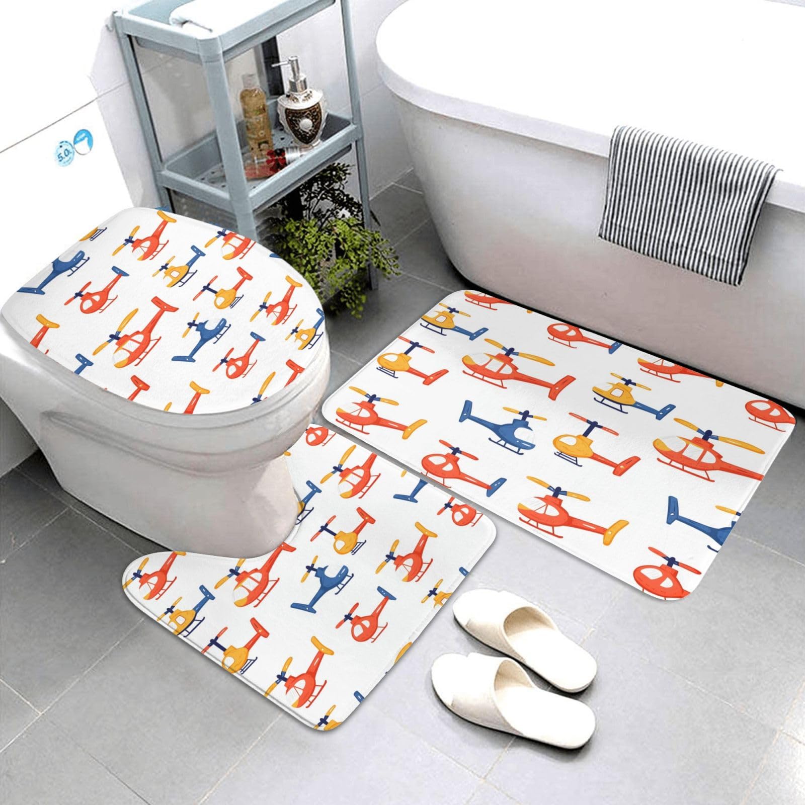 Tapis de salle de bain motif hélicoptère pour égayer la douche des enfants lot de 3