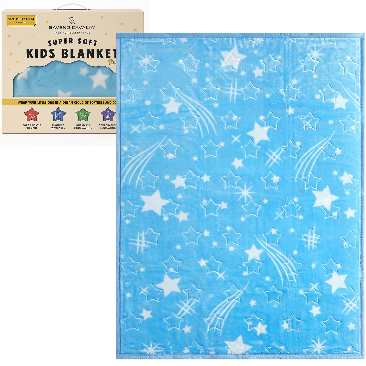 Kids Blankets Throw New Born Baby Gift Box Throws Luxury Ultra Soft Fluffy Warm Cosy Thick Children Bed Sofa Blanket For Girls and Boys 110x140 CM (Blue Star)