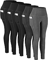 Vista 38 de CHRLEISURE - Calzas con bolsillos para mujeres, pantalones de yoga de cintura alta con control de abdomen para entrenamiento Paquete de 5