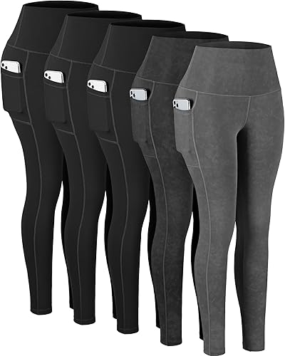 Miniatura 38 de CHRLEISURE - Calzas con bolsillos para mujeres, pantalones de yoga de cintura alta con control de abdomen para entrenamiento Paquete de 5
