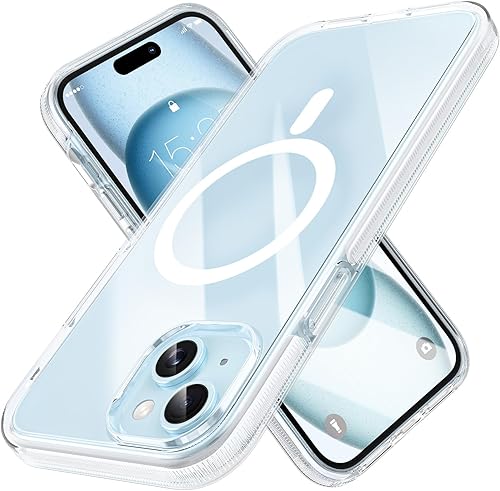 MILPROX Funda compatible con iPhone 15  Compatible con MagSafe  Diseño magnético transparente transparente  Antiamarillamiento antideslizante