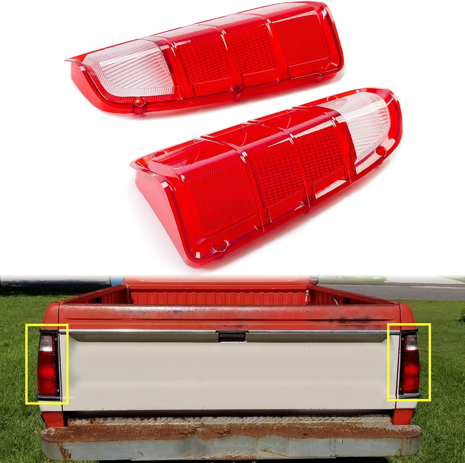 HECASA 1x Pair Rear Tail Light Taillight Lens Compatible With 1972-1980 Dodge Truck/Plymouth Power Wagon Red+White