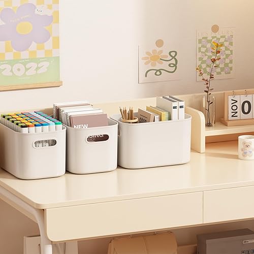 Miniatura 6 de MSHOMELY Paquete de 8 contenedores de almacenamiento de plástico con tapa, contenedores de almacenamiento blancos con tapas, contenedores apilables