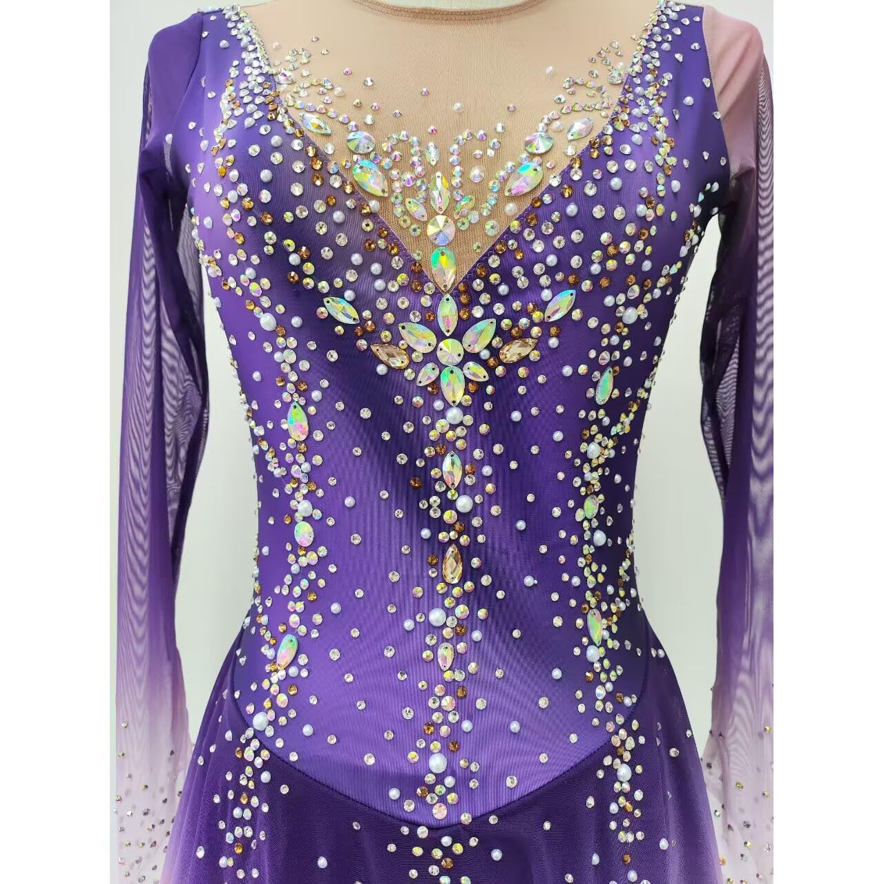 Eiskunstlauf Kleider Für Mädchen Rhythmische Sport Gymnastik Trikots Mit Farbverlauf Eiskunstlauf Wettkampfrock Winter Sport Kleidung Mit Glitzernden Strasssteinen