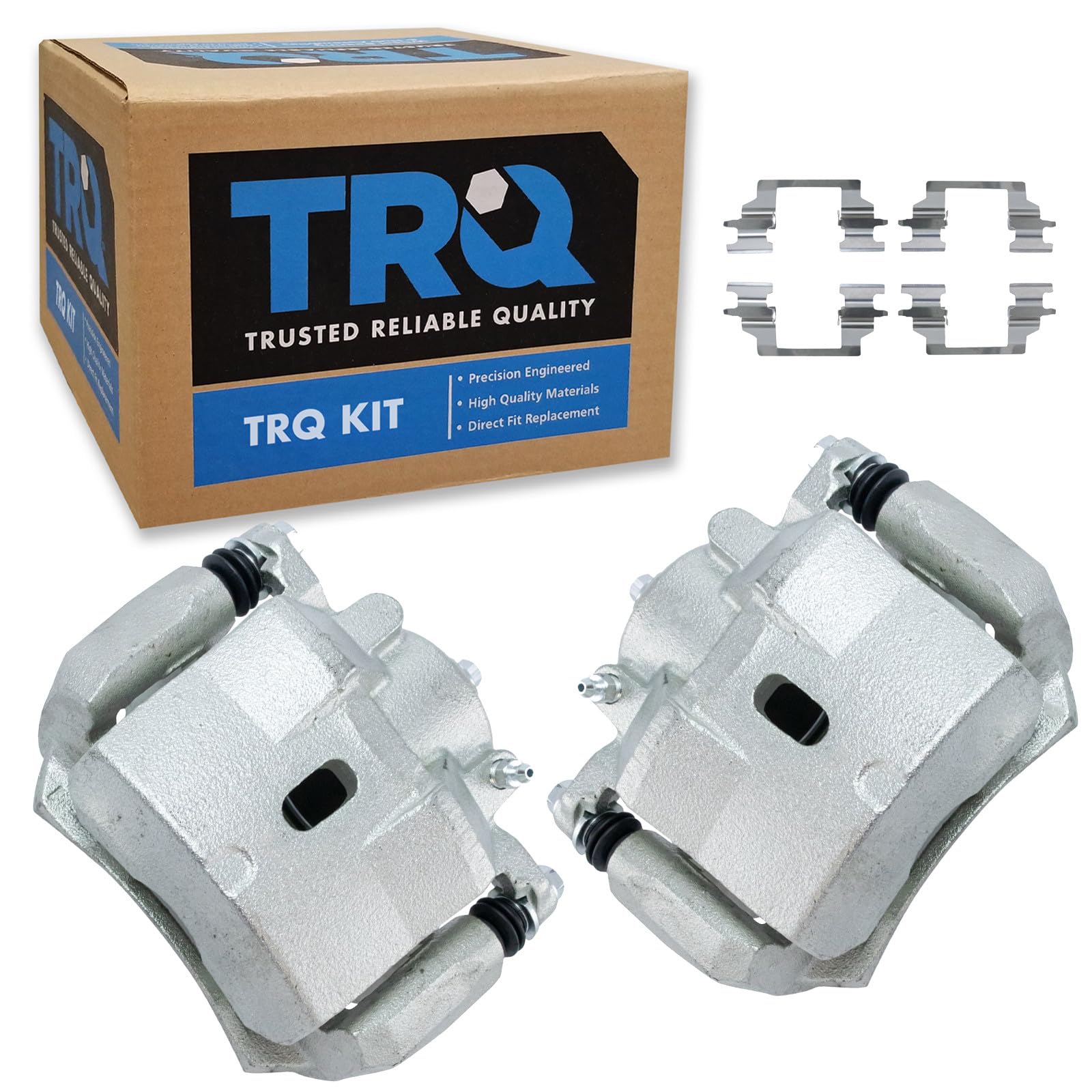 TRQ Front Brake Caliper Set Zinc Coated Brackets Hardware