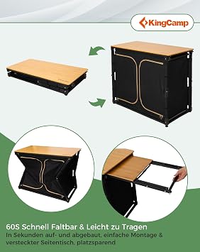 KingCamp camping kitchen foldable with sink camping cabinet bamboo outdoor kitchen foldable with storage space windbreak & lamp holderStable aluminum frame travel kitchenCamping furniture for BBQ picnics