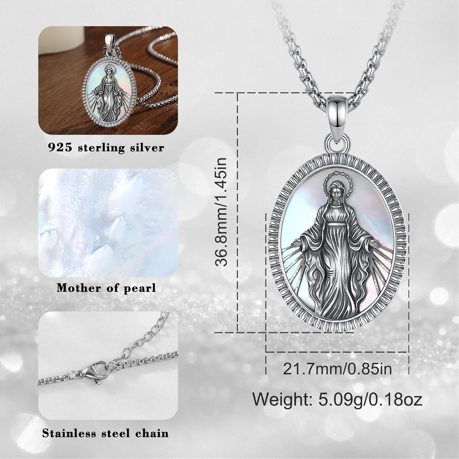 CELESTIA 925 Sterling Silver St. Michael/St. Christopher/St. Benedict/St. Gabriel/Virgin Mary/Jesus/Caravaca/Metatron/Seal of Seven Archangel Medals for Men Women Religious Gifts