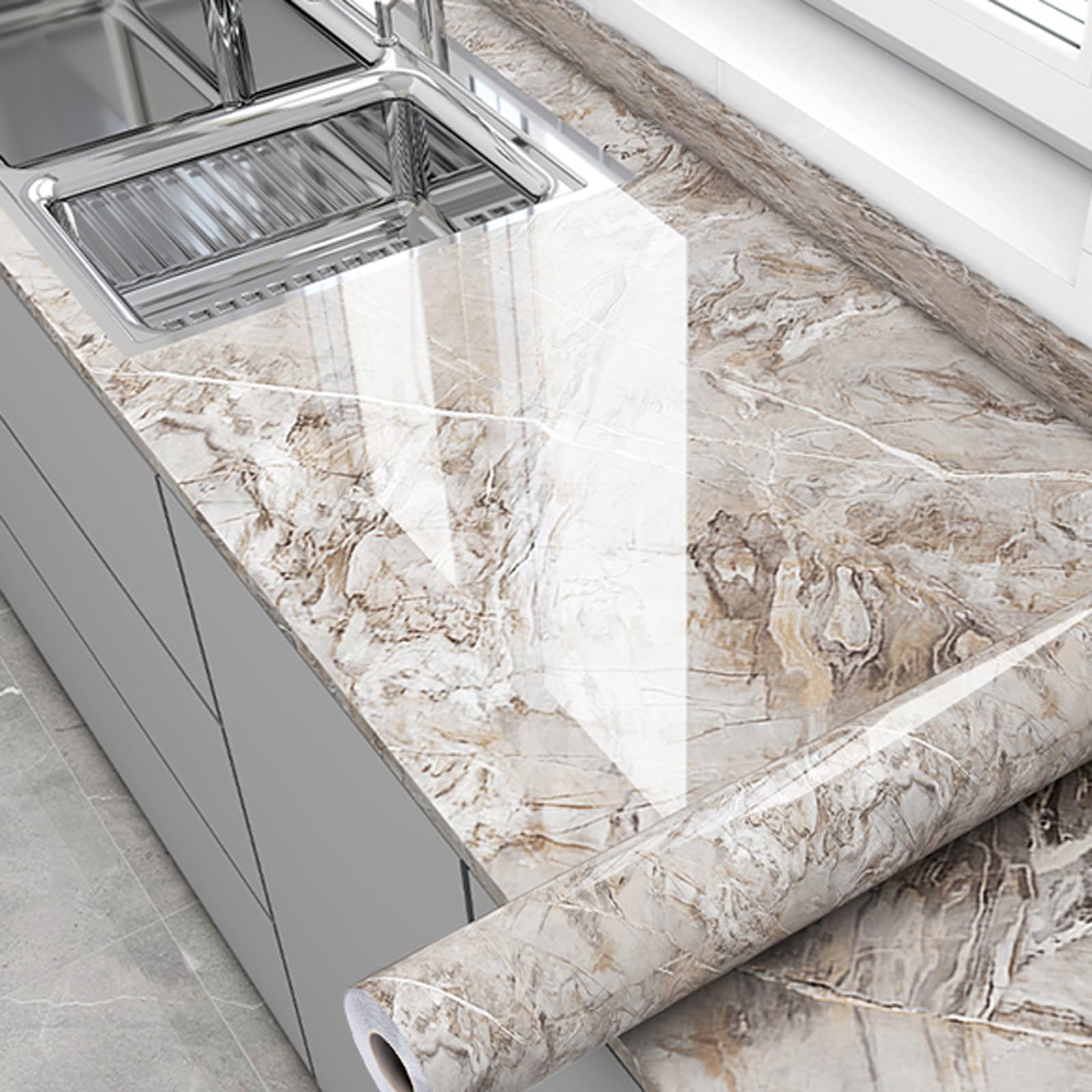 FOELANNE Back Self Adhesive Wallpaper, Marble Contact Paper, Kitchen Counter Marble Wallpaper Multicolor Multiple Sizes(Style D,80cm*300cm)