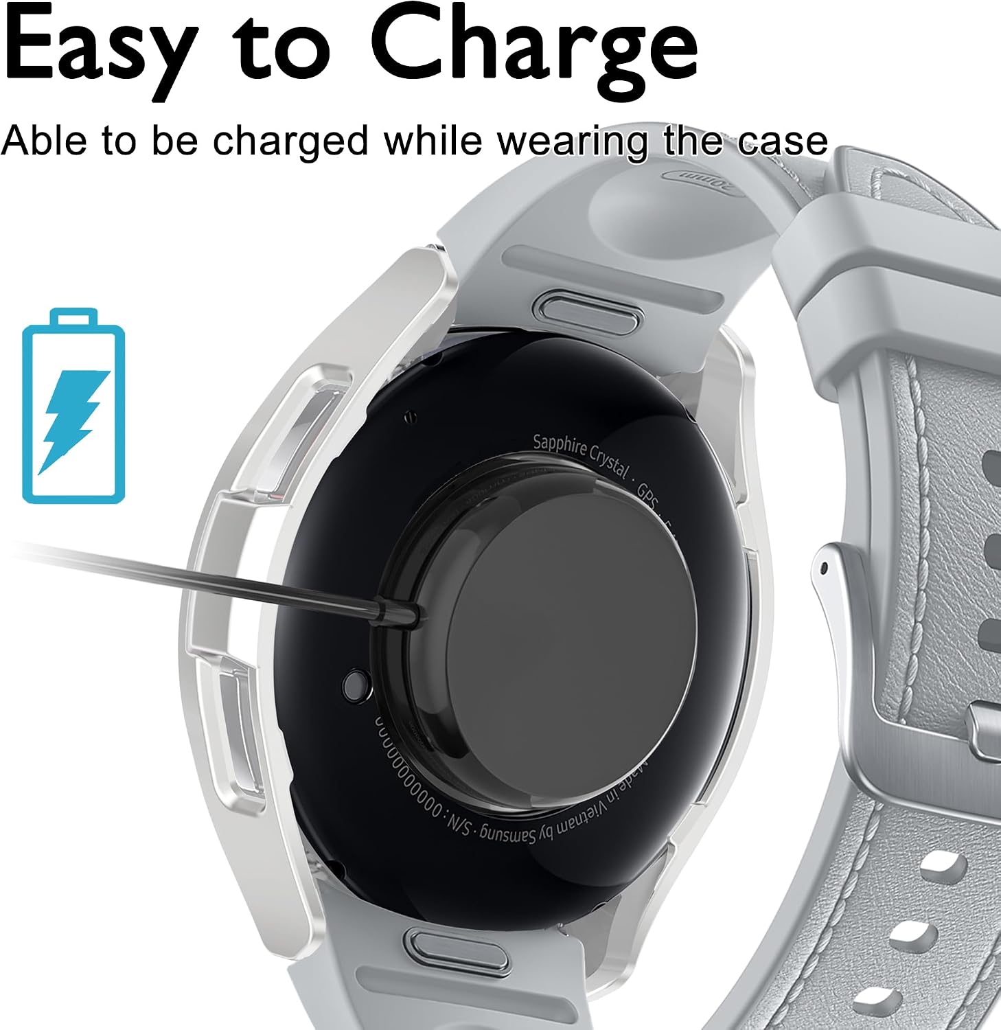 2 in 1 Watch Bling Case for Samsung Galaxy Watch 6 Classic 47mm (SM-R960), PC Protective Bumper Cover, Glitter Rhinestone Bezel Ring, Silver (Glass Film Not Included)