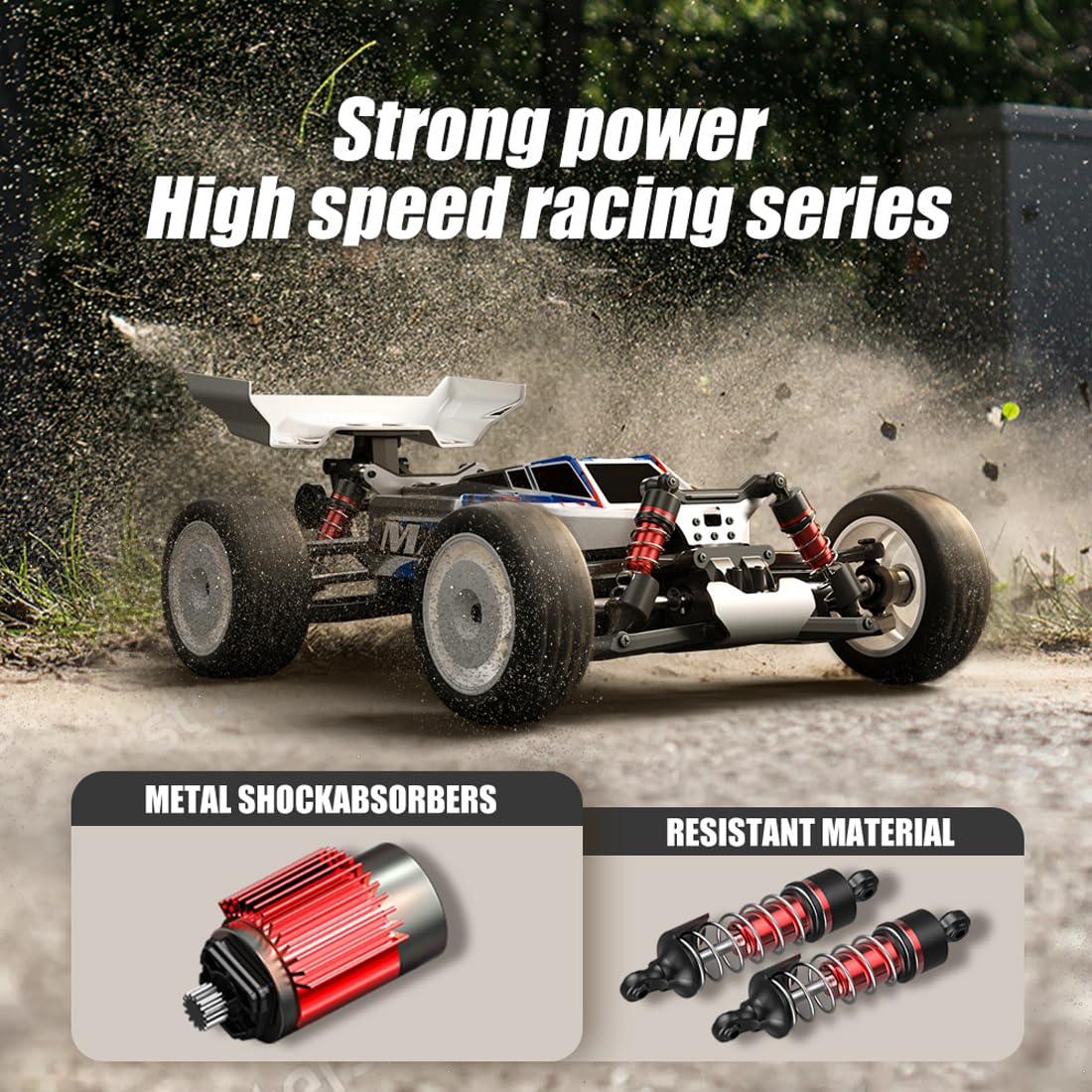 Samochód sterowany radiowo 50 km/h, szczotkowany silnik o dużej prędkości, 4WD RC Drift Offroad, terenowy, 2,4 GHz off-road crawler, sterowany radiowo (2 baterie)