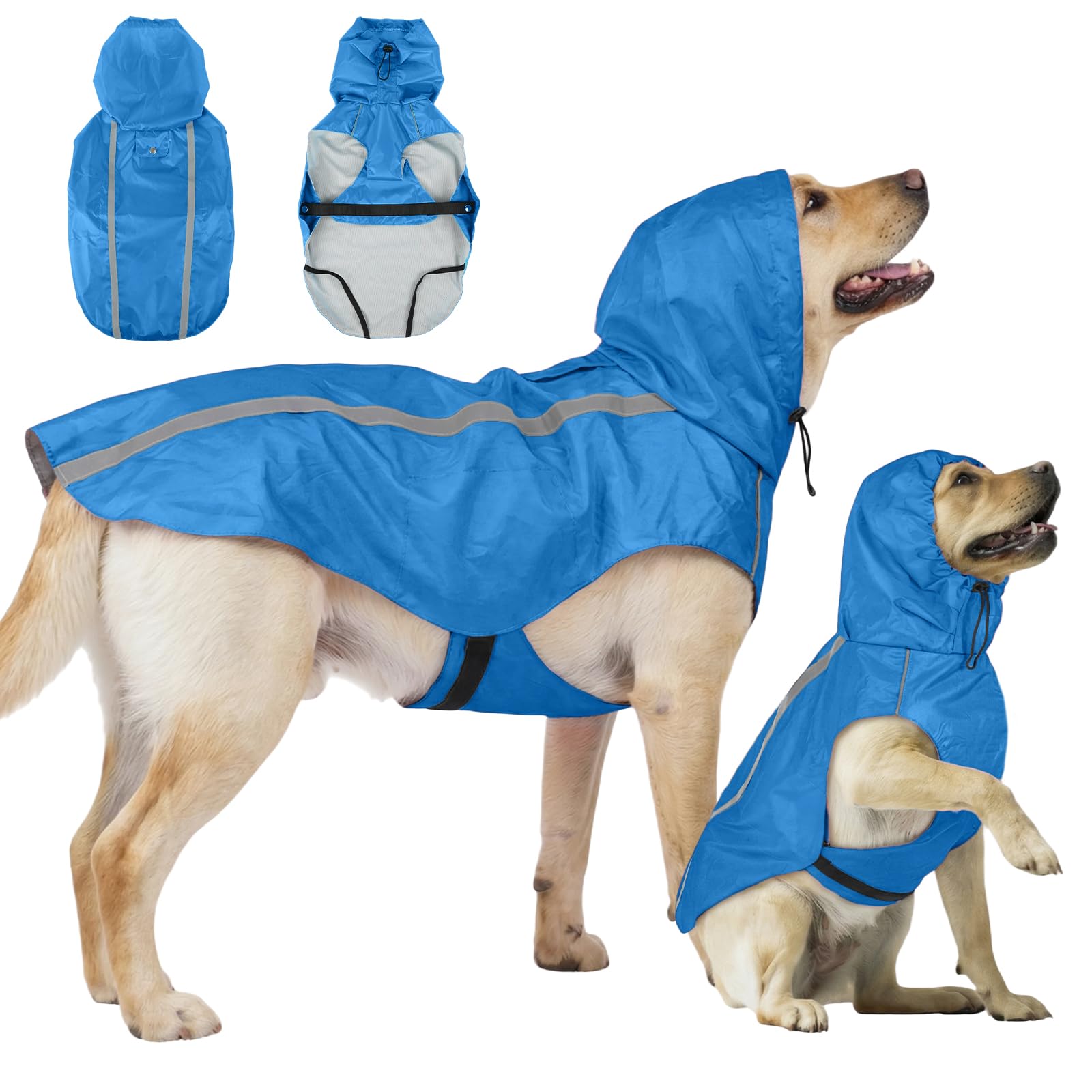 Manteau de pluie imperméable pour chien avec bord réfléchissant, réglable, léger, à capuche, vêtement coupe-vent pour chiens de petite à 3XL, taille 3XL
