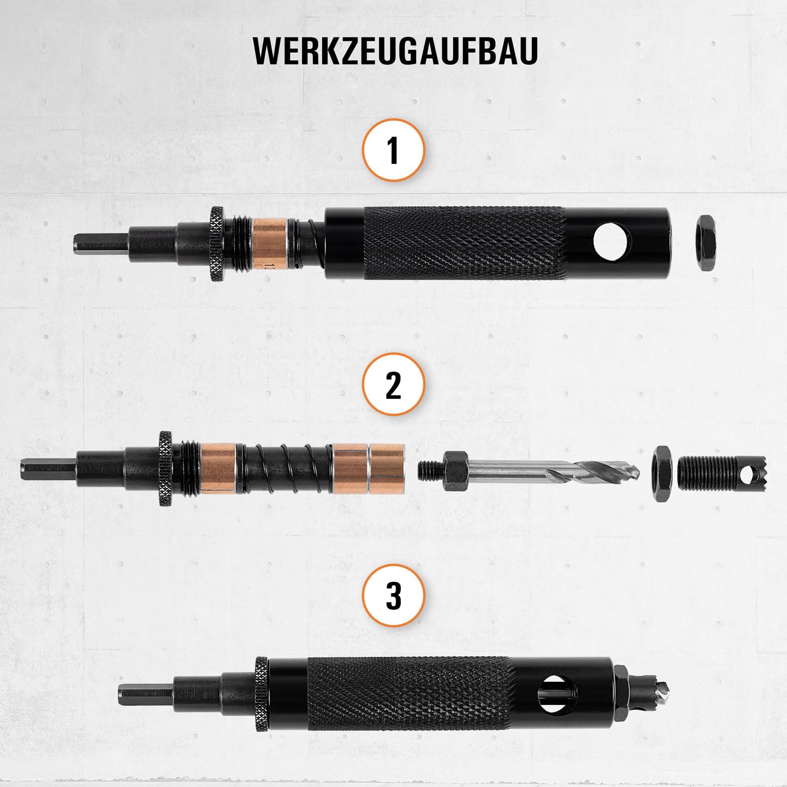 BAUTEC Werkzeugset zum Entfernen von Blindnieten » 5 Bohrer mit Fräskopf (∅ 3,2 bis 6,4 mm) » Nietenzieher für Wartung, Instandsetzung und Demontagearbeiten » Nietenentfernungswerkzeug