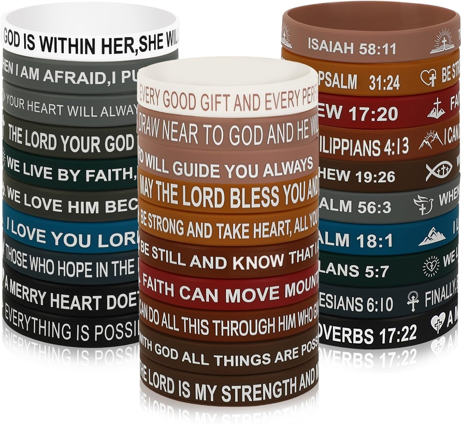 JUNEBRUSHS 42pcs Bible Verse Silicone Bracelets Bulk Inspirational Christian Rubber Bracelets Faith Hope Wristbands Jesus Rubber Wristbands for Men Women Party Christian Gifts(21 Designs)