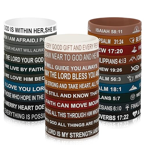 JUNEBRUSHS 42pcs Bible Verse Silicone Bracelets Bulk Inspirational Christian Rubber