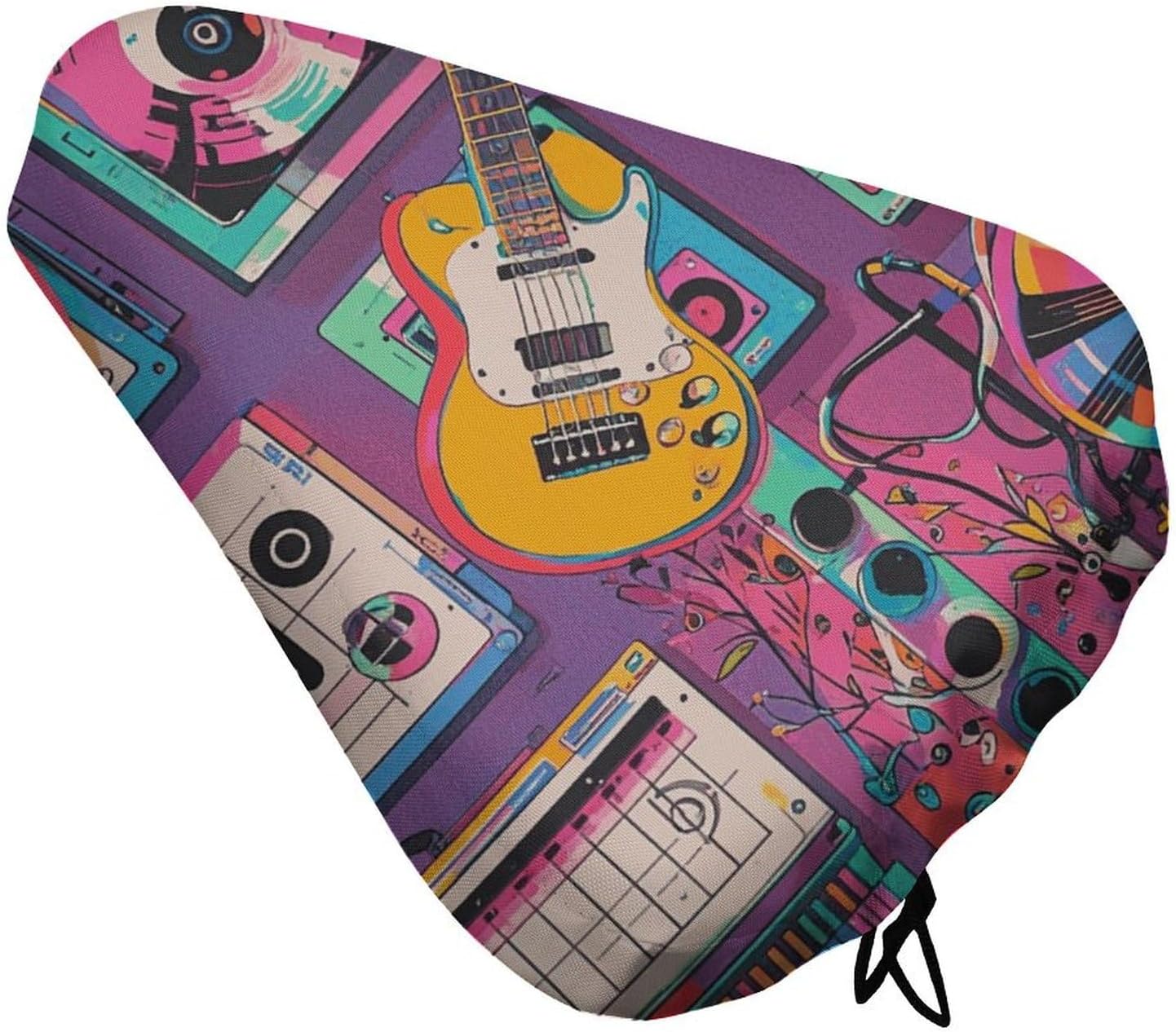 Bike Seat Cushion Cover Music Theme Guitar Bike Seat Cushion Bike Seat Rain Cover with Drawstring Waterproof Protection Seat Cushion Cover Bike Saddle Cover