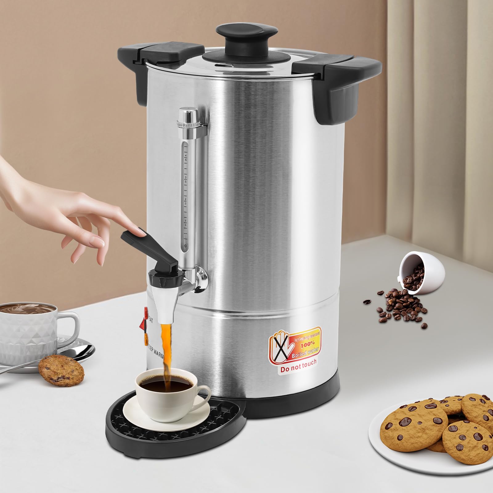 8L/2.11 gal Commercial Coffee Urn, 950W Stainless Steel Hot Water Pot Urn Coffee Dispenser w/Water Collecting Tray, Large Coffee Maker for Restaurants, Conference Rooms, Lounges, Cafes?Hotel?Silver?