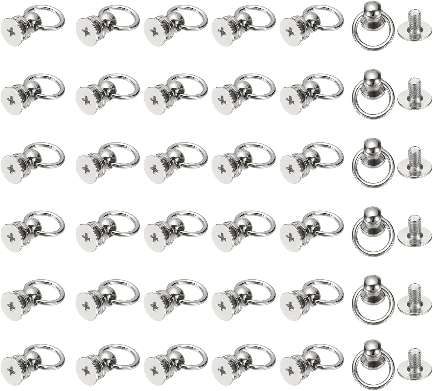 PATIKIL 60Pcs 0.28"x0.22" Screwback Round Head Rivet with Single Ring