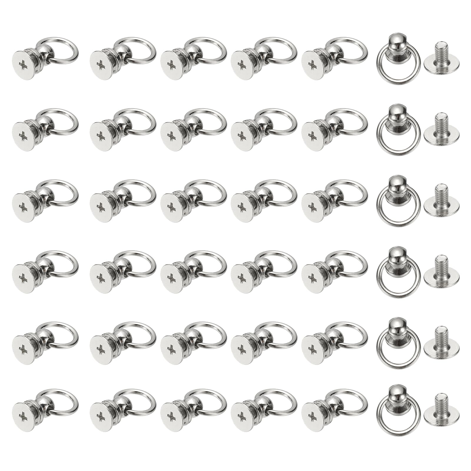 PATIKIL 60 Pcs 0.28"x0.22" Screwback Round Head Rivet with Single Ring