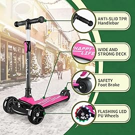 besrey Kick Scooter for Kids Ages 3-10, 3-Wheel Folding Scooter with Adjustable Height, LED Light Wheels, Extra Wide Deck for Outdoor Activities