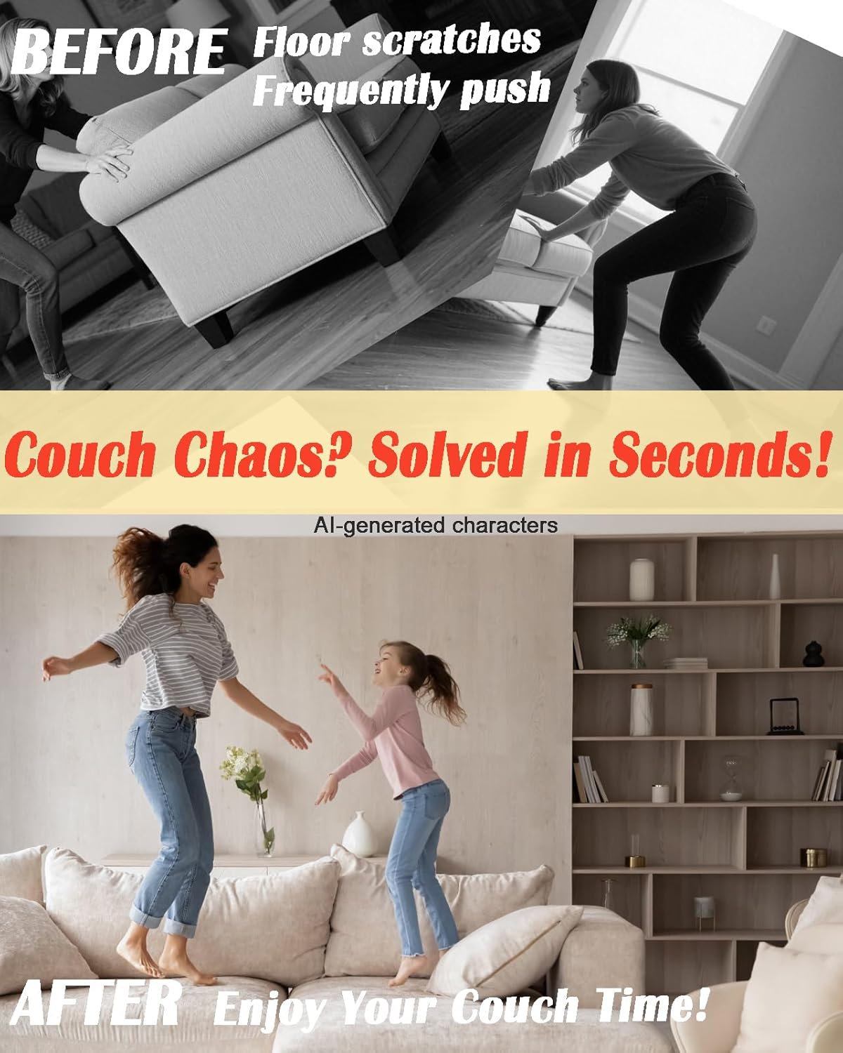6Pcs Sectional Couch Connectors Bands with Anti-Slip Silicone Strip, Prevent the Sofa from Moving, No Furniture Damage, Easy Install & No Tools Required, Keep sectional Couch Together