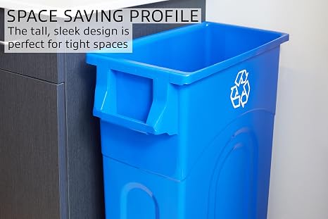 United Solutions Highboy Recycling Container, 23 Gallon, Space Saving Slim Profile and Easy Bag Removal for Indoor or Outdoor use, Recycle Blue (TI0033)