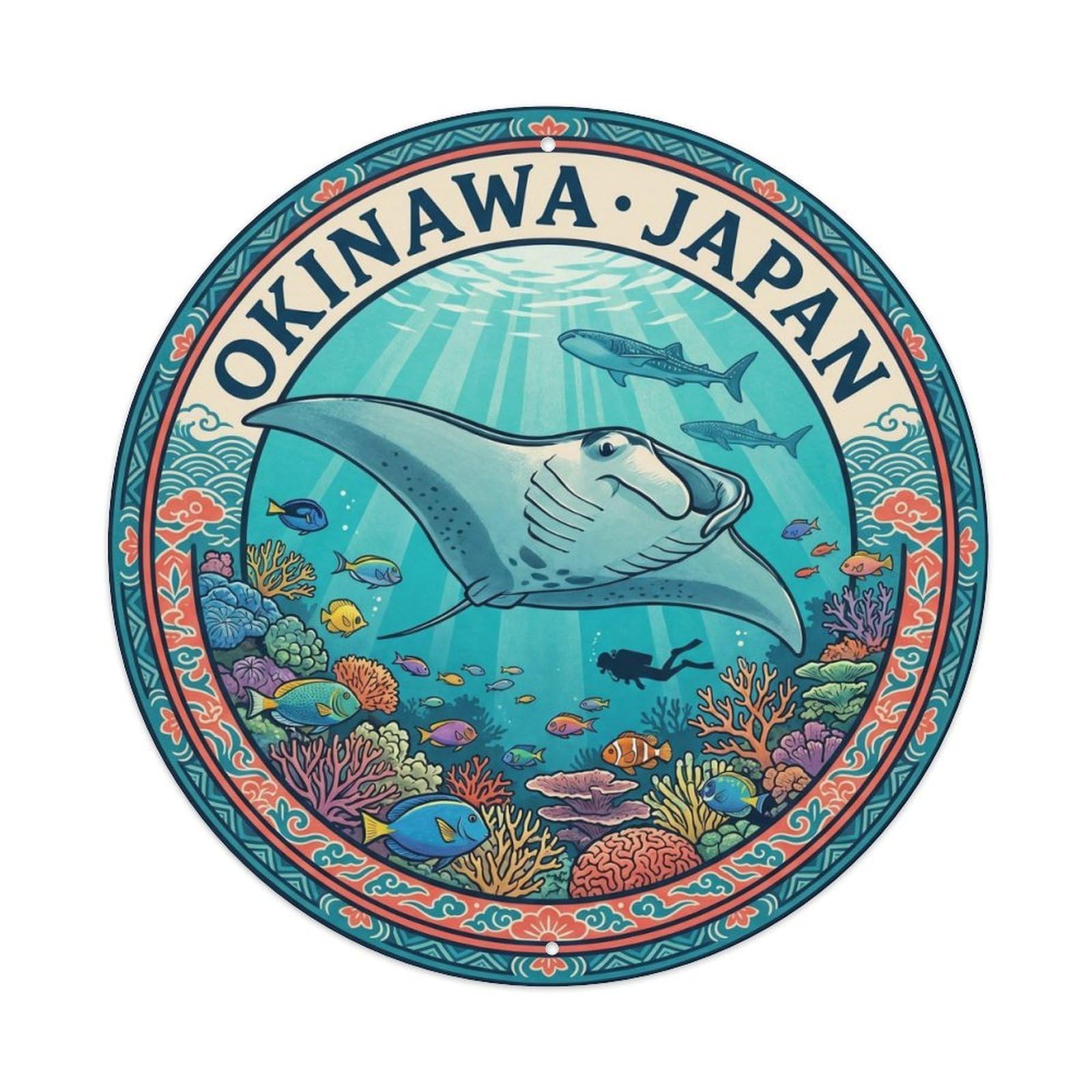 Olhnbad Style Okinawa Churashima Manta Coral Marine Travel Reef Japan Metal Tin Sign