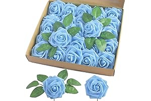 homEdge Artificial Rose: 25 Aqua Blue Foam Flowers for Décor & Celebrations