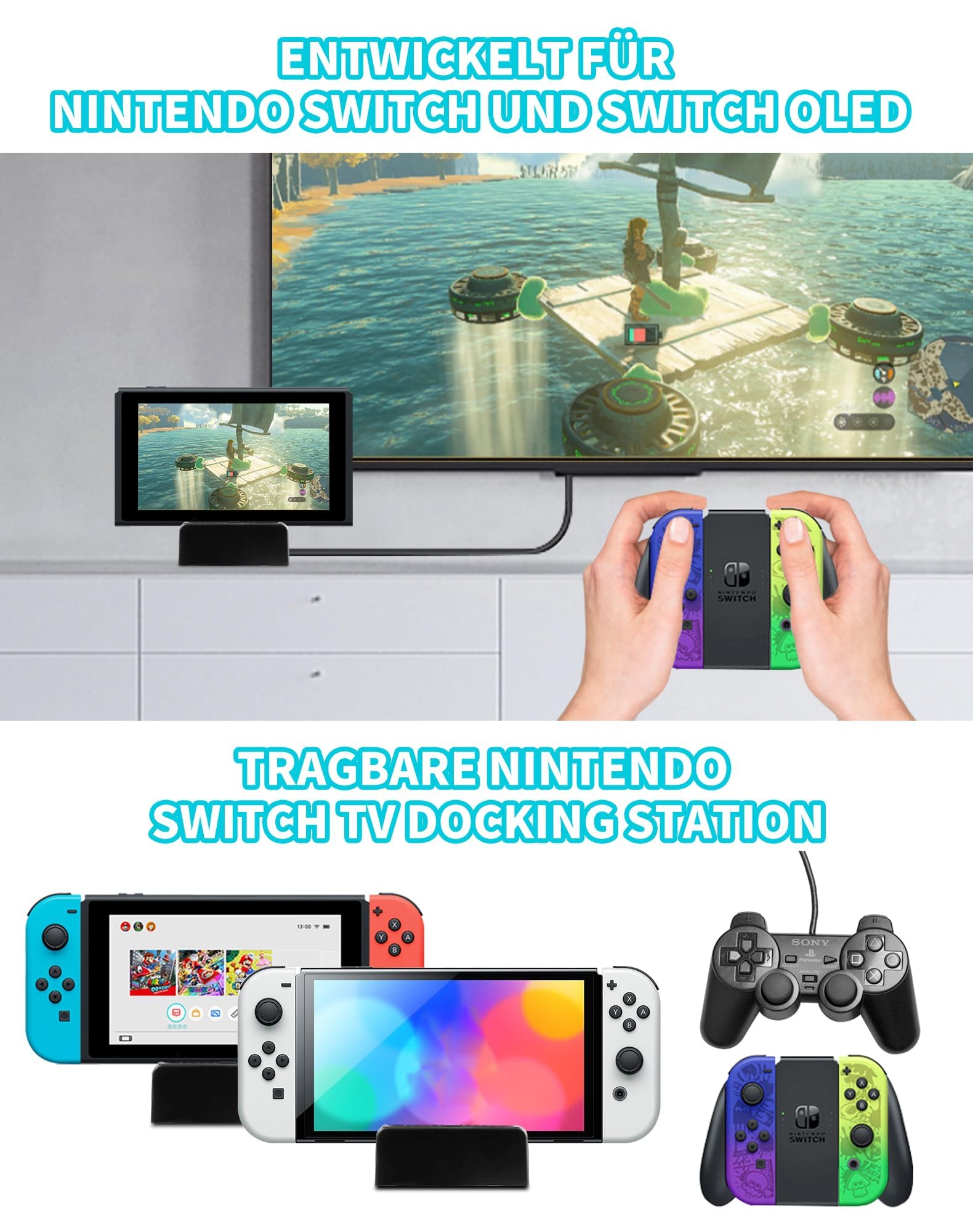 Switch Docking Station für Nintendo Switch/Switch OLED, tragbarer Switch Ladestation Switch Dock 4K HDMI TV Adapter Aufladehalterung mit USB 3.0 Port, Switch Zubehör Ständer für Nintendo Official