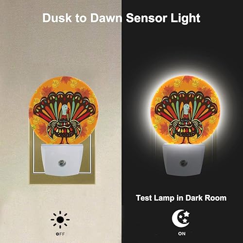 Miniatura 3 de EKOBLA Luz nocturna enchufable de otoño, con diseño de pavo y hojas de arce, luz nocturna del atardecer al amanecer, lámpara LED automática para